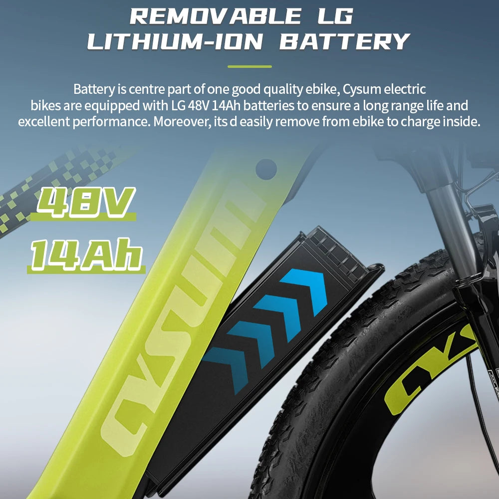 CYSUM Mountain E-bike 48V14AH Removable Lithium Battery 29Inch Integrated Wheel 100km Range Off-road Adults Electric Bicycle