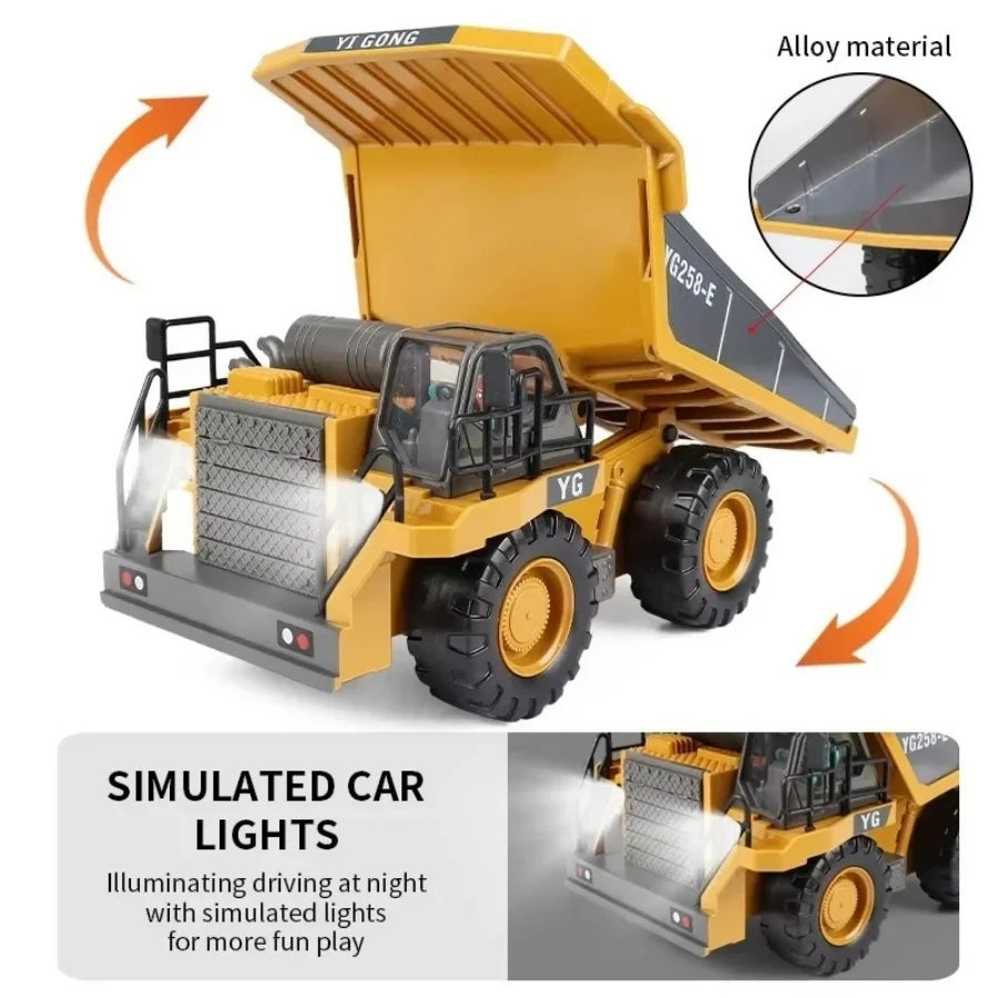 Remote Control Excavator Toy for Kids -2.4Ghz RC Construction Vehicle Truck Toy with Alloy Metal Cap, Light&amp;Sound