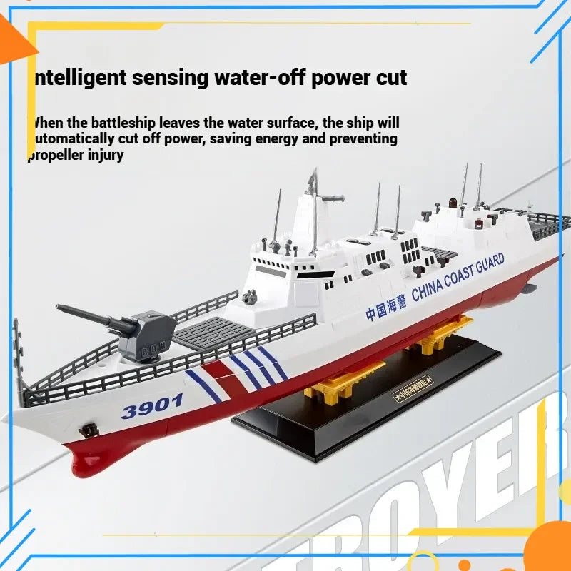Remote Control Electric Rc Coast Guard Destroyer Simulation Military Model Ship Real Launch Water Cannon Can Launch Ship Toy