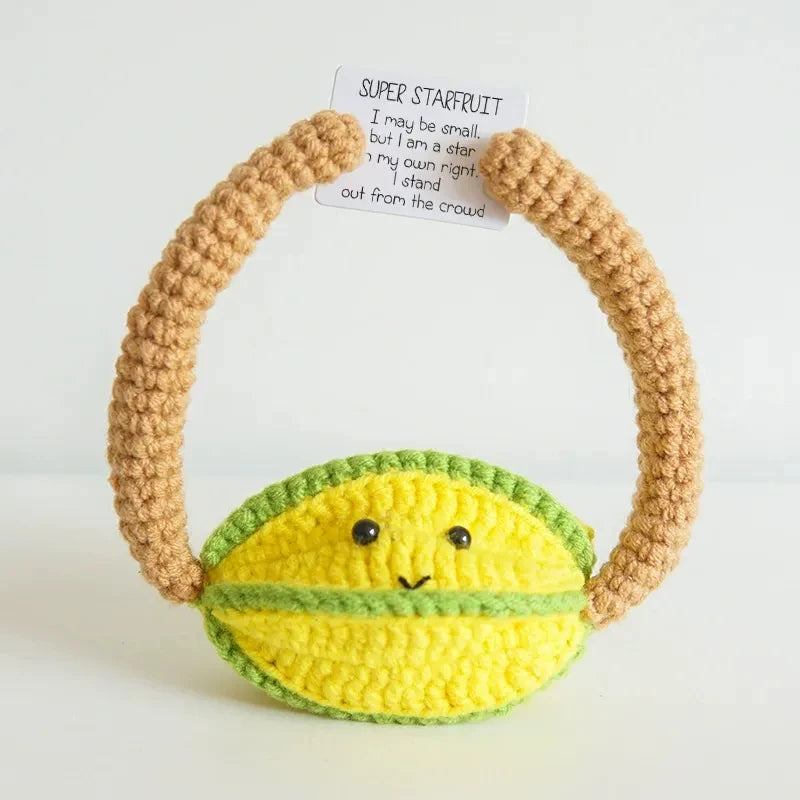 Positive Energy Pocket Hug Crochet Doll, Mini Handmade Knitted Plush Potato Turtle Vegetable Duck Funny Support Gift with Card