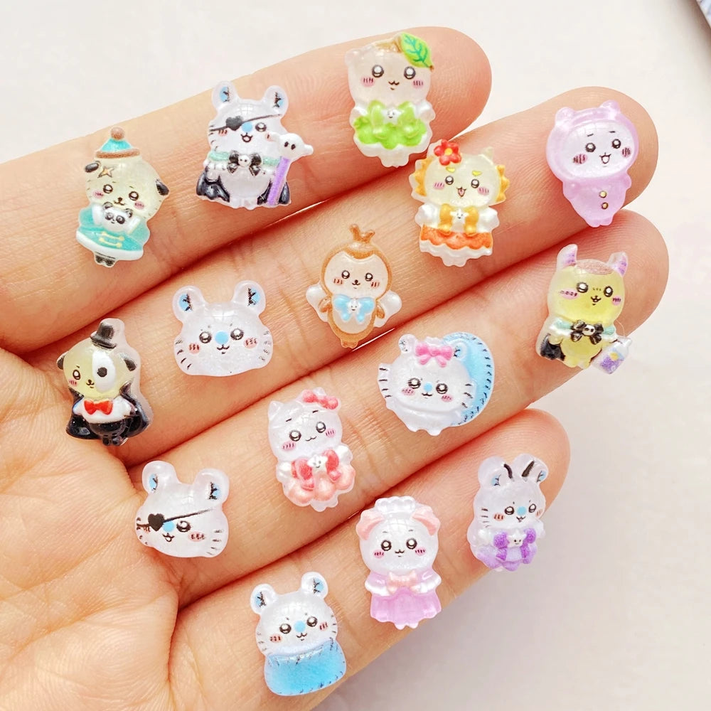 50pcs Resin Cartoon Mini Bees, Rabbits, Puppies Flatback Rhinestone Figurines Nail Art DIY Party Scrapbook Accessories Crafts