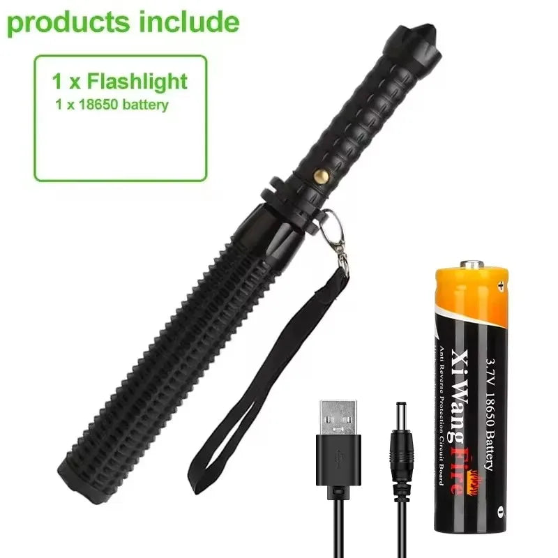 Wolf Tooth Stick Flashlight Strong Light Charging Outdoor Super Bright Multi Functional Telescopic Self Defense Window Patrol