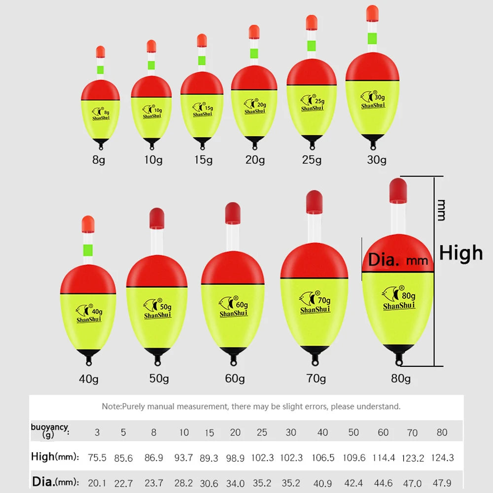 5Pcs EVA Luminous Fishing Night Floats Light Stick Foam Plastic Bobber for Sea Rock Fishing Striking Float Accessories 10-100g
