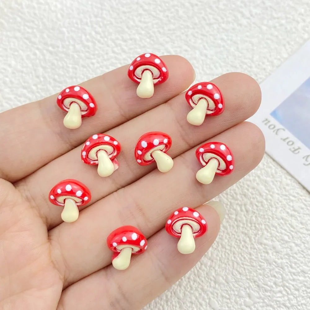 30Pcs New Cute Resin Small Mushroom  Flat Back Ornament Jewelry Making Manicure Hairwear Accessorie