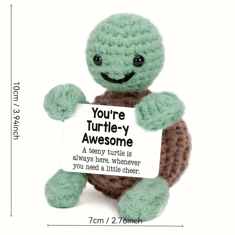 Positive Energy Pocket Hug Crochet Doll, Mini Handmade Knitted Plush Potato Turtle Vegetable Duck Funny Support Gift with Card