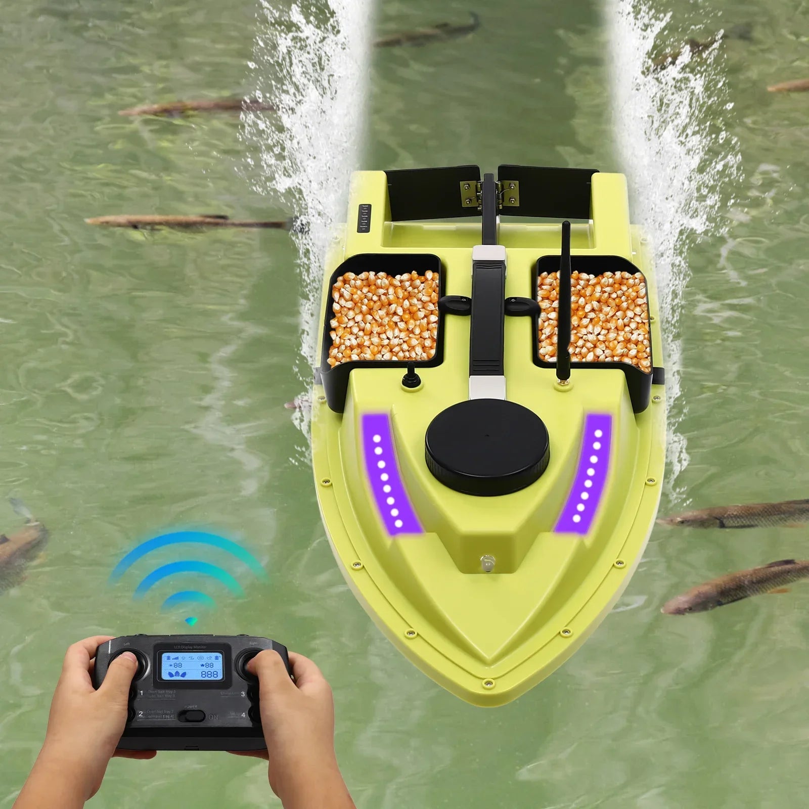 500m/1640.42ft Long-Distance Control Surf Fishing Bait Boat, 5200mAh RC Bait Boat,4.4LBS Loading Capacity,for Lake/Ocean Angling