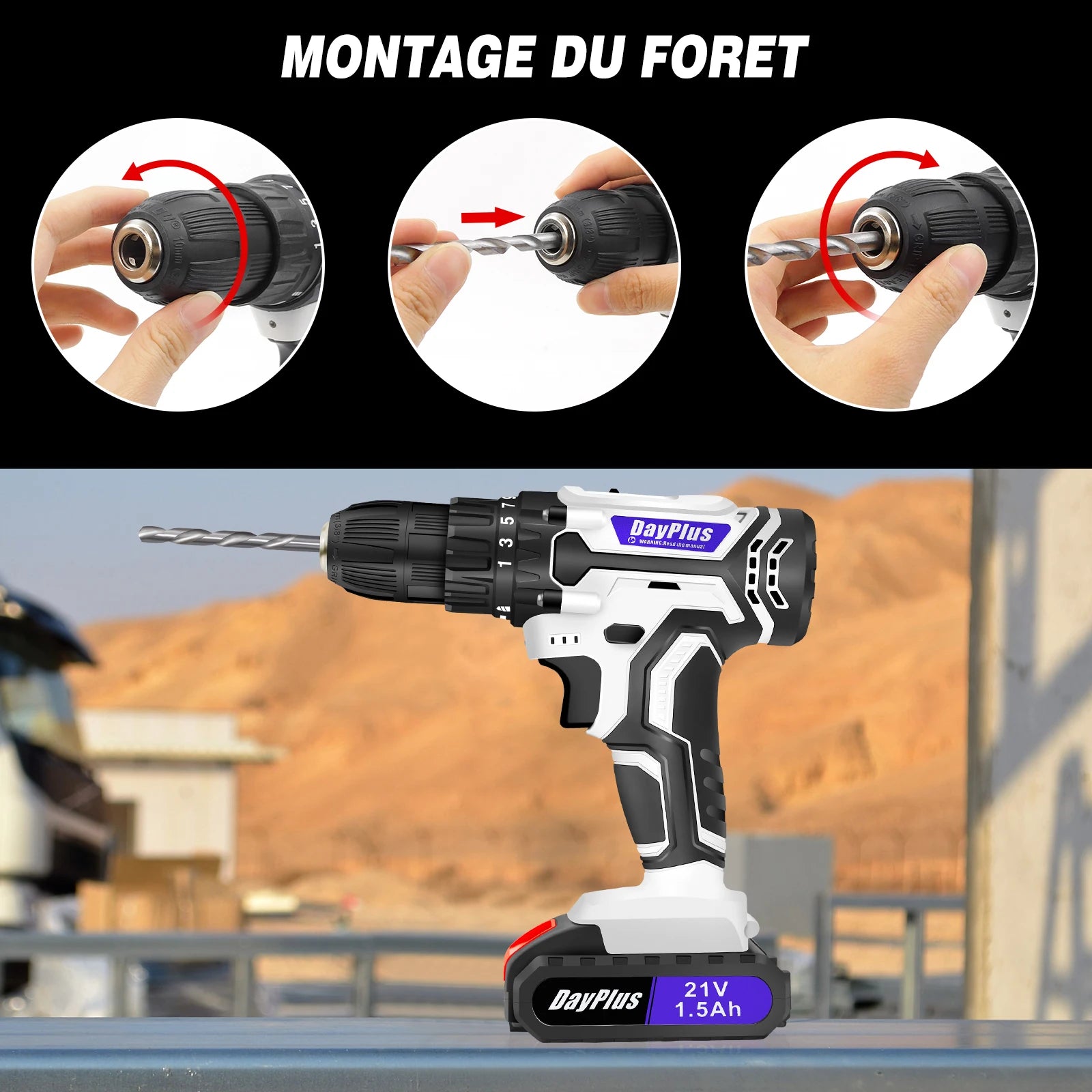 DayPlus Cordless Drill Set Electric Screwdriver Drill Set with 2-Variable Speed, 25+1 Torque,21V Li-ion Battery &amp; Fast Charger