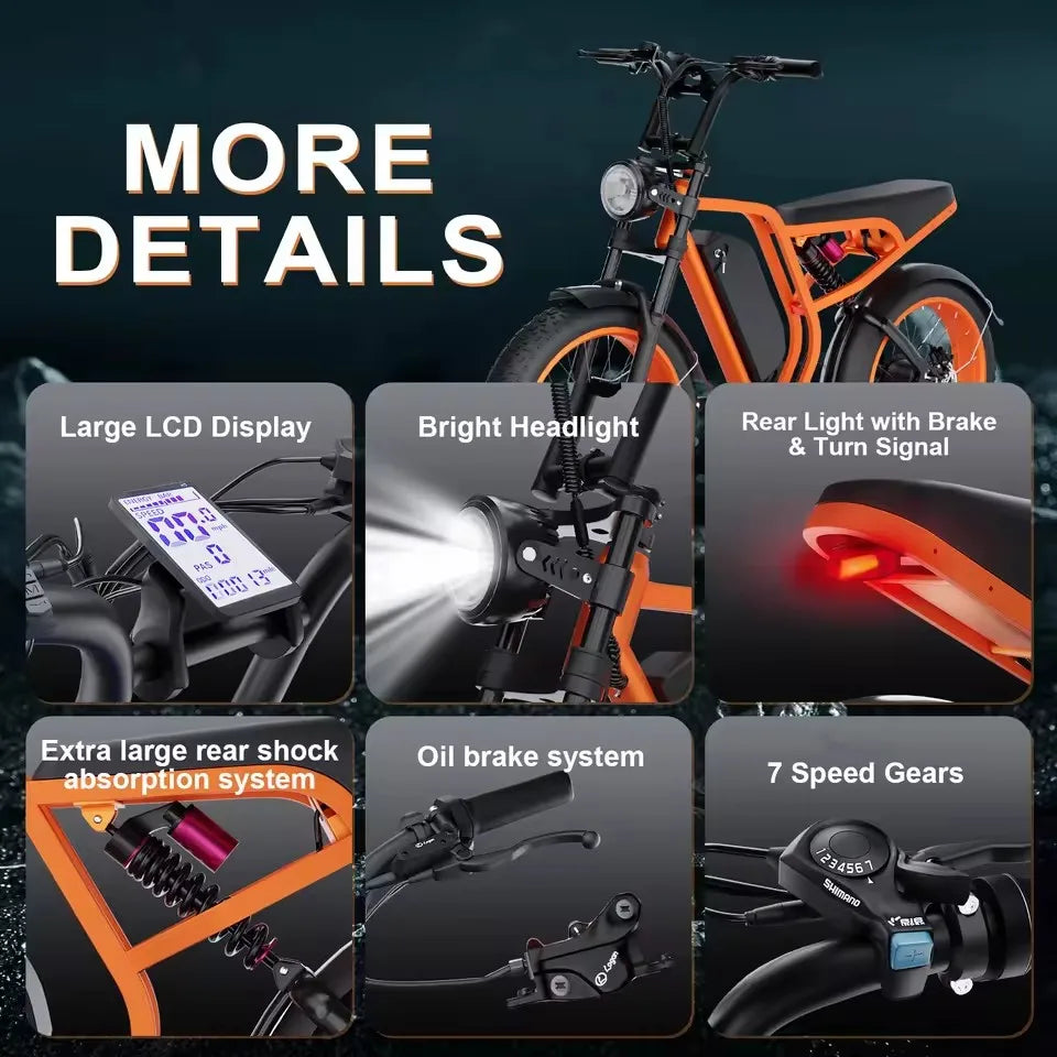 Best SalesV9-G60 Adults Electric Bike 1200W Motor Bicycle 52V 20AH 20“ Tire Ebike Electric E Bikes Mountain Moped Ebikes For Me