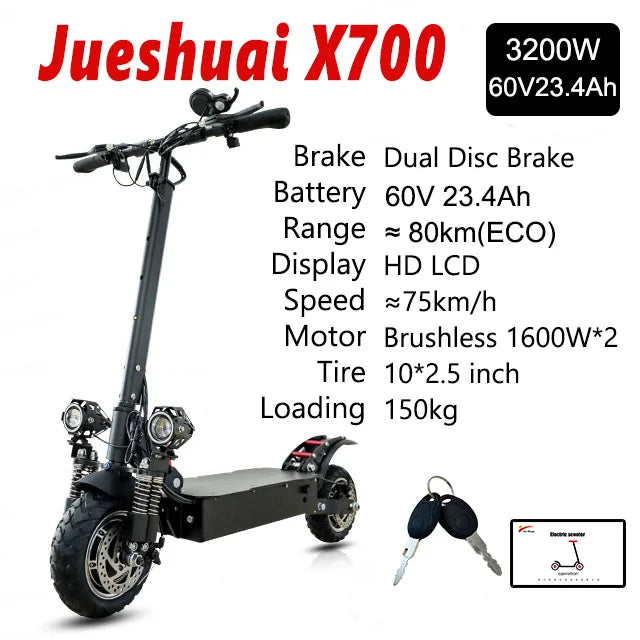 11Inch 72V 6000W Dual Motor Electric Scooter 85KM/H 100KM Long Range Off Road Electric Kick Scooter for adult Foldable with Seat