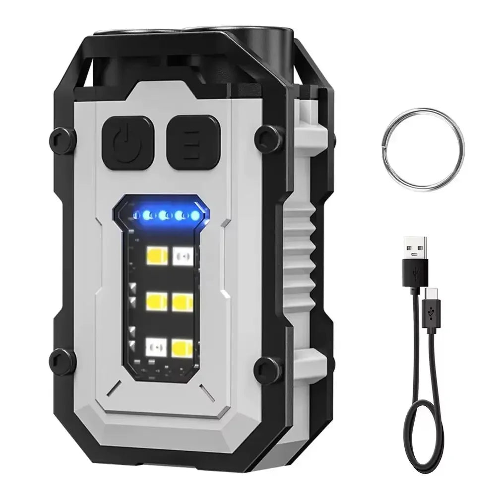 High Power EDC Keychain USB Rechargeable LED Flashlight Tactical Self Defense Torch COB Side Light Waterproof Camping Work Lamp