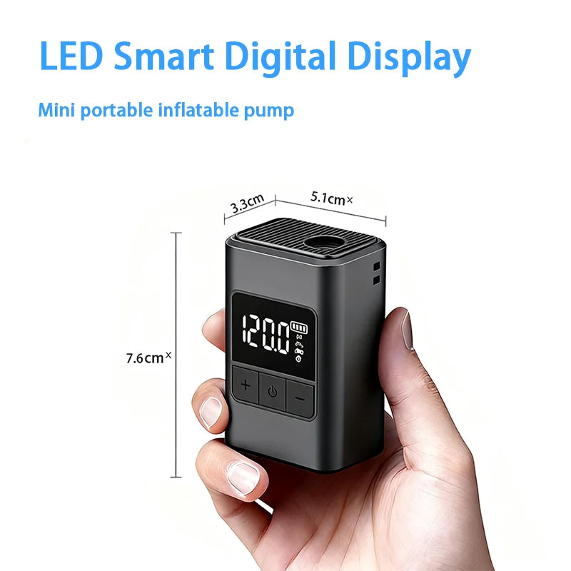 Portable mini electric pump, suitable for wireless bicycle tire inflation pump, features a screen, 25 minutes quick charging, ma