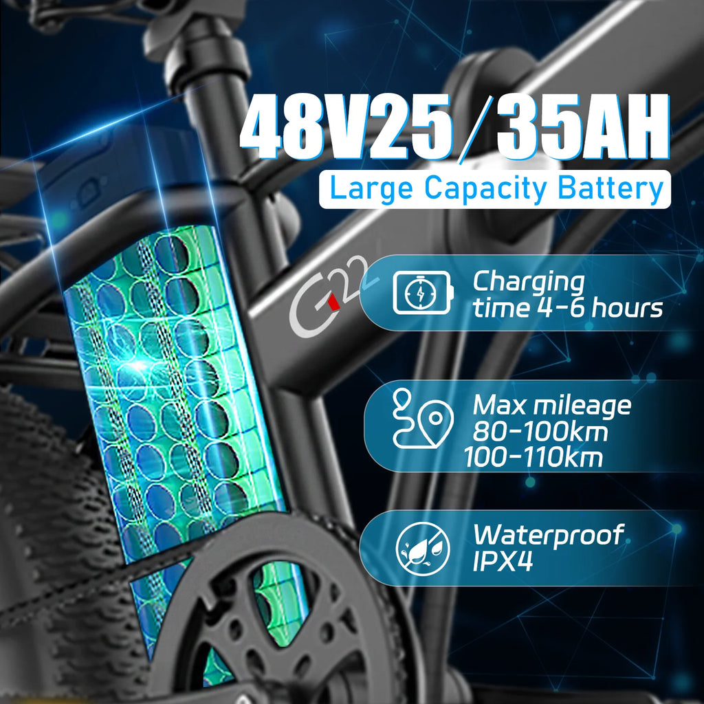 DEEPOWER G22 2000W Motor Electric Bicycle 48V 35AH LG Battery Ebike Folding Mountain Electric Bike Outdoor 7-speed Adult Bicycle