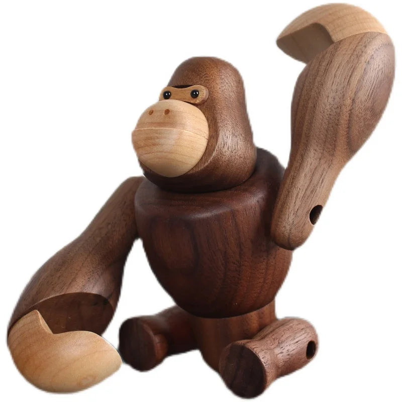 Walnut wood Gorilla Room decor statue Cartoon wooden artwork Carving Model For Home Office Decoration craft Modern cute figurine