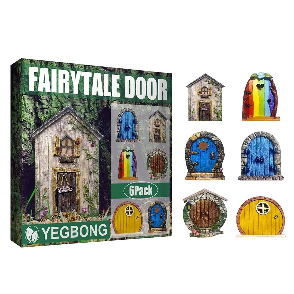 Elf Fairy Door Miniature Garden Tree Doors Miniature Yard Art Wooden Sculptures Mini Home Garden Doors Christmas Decoration
