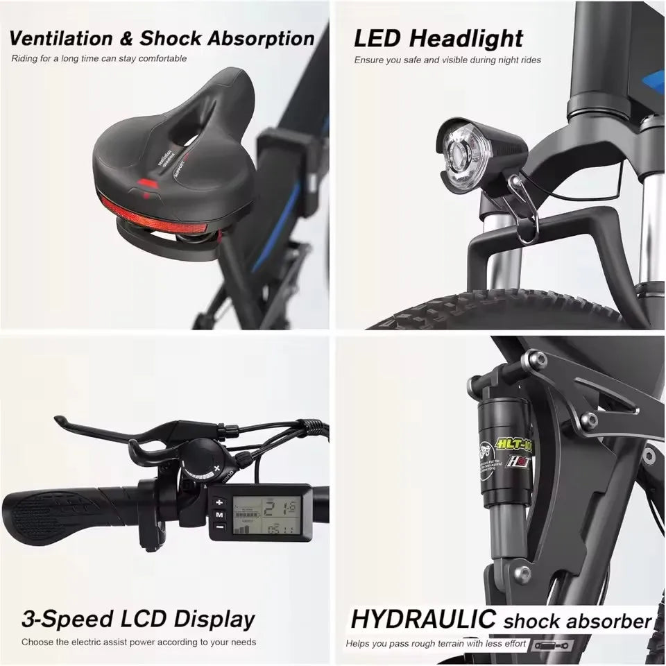 26" x4.0 Fat Tire Electric Bike, Folding Electirc Bike for Mountain Commuter, 500W Motor 21.6 MPH, Ebikes for Adults