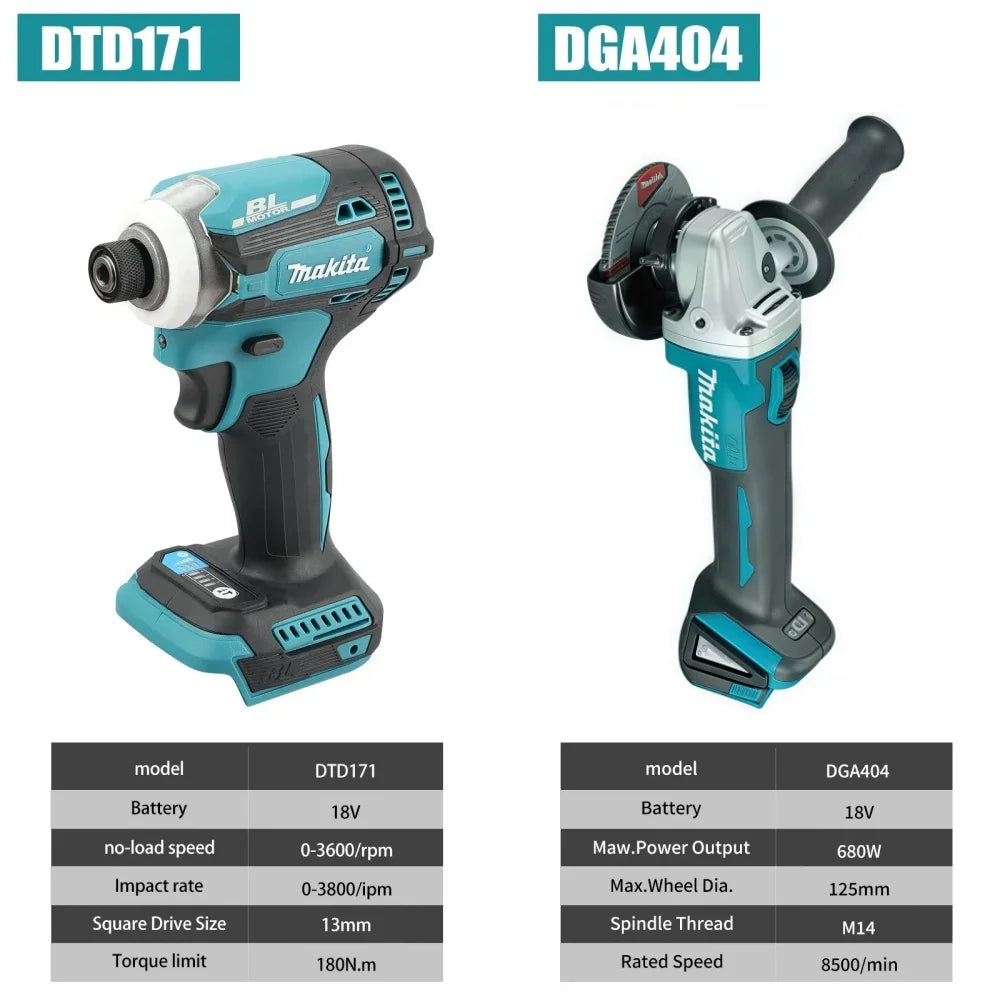 Makita DGA404 18V Cordless Angle Grinder And DTD171 Impact Drill Combo for Woodworking And Metalworking Tools Set