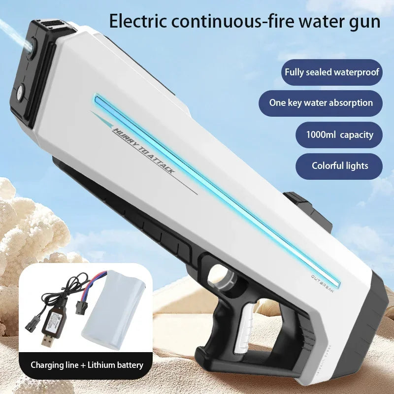 Super Burst Automatic Water Gun Toy, 2024 NEW LED Large Capacity Electric Shooting Water Gun Outdoor Swimming Pool Adult Gifts