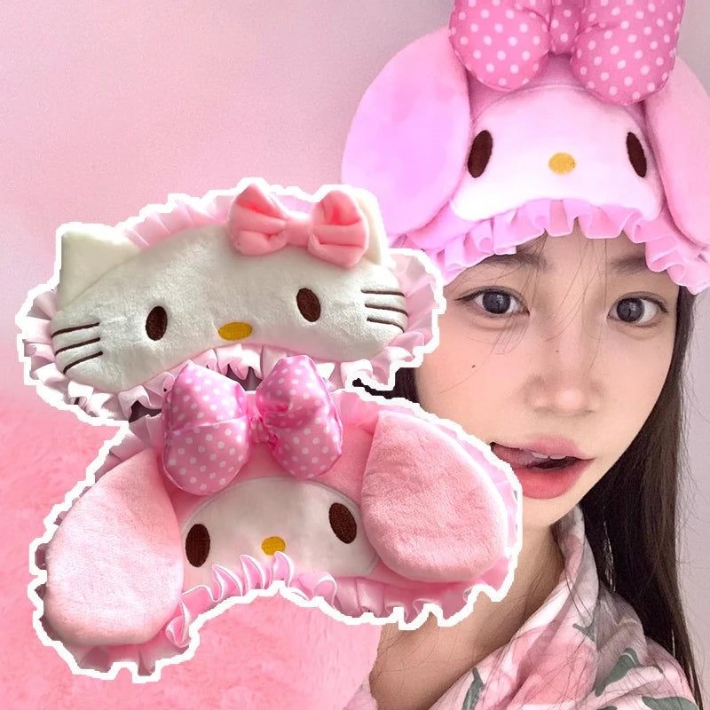 Kawaii Pink 3D Hello Kitty Eye Mask Japanese Cute Charm Winter Blackout Eye Mask Birthday Gift Melody Sleep Eye Mask