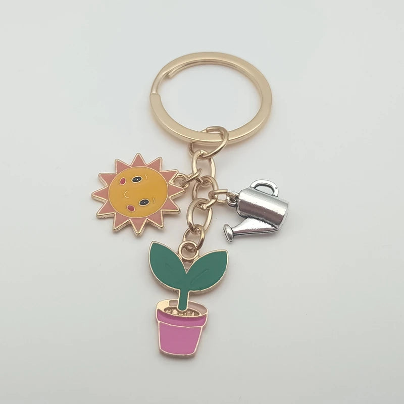 Cute Keychain Sunflower Cactus Keyring Alphabet Plant Keychain Desert Gift Ladies Men Bag Accessories DIY Handmade Jewelry