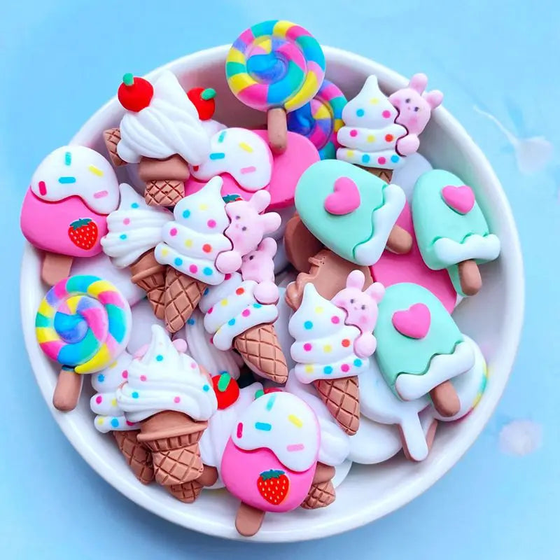 20Pcs New Cute Resin Mini Cartoon Ice Cream Series Flat back  Scrapbooking DIY Jewelry Craft Decoration Accessories