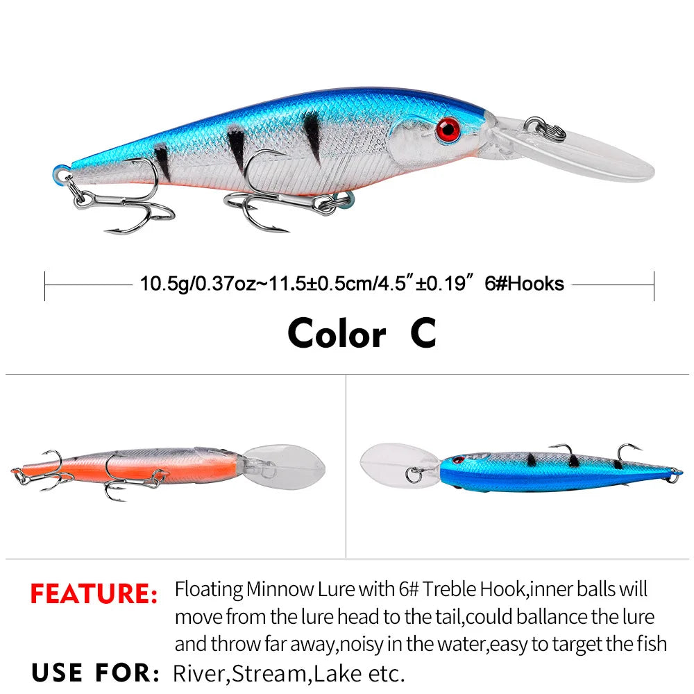 PROBEROS 1PCS Minnow Fishing Lure 11cm 10g Floating Hard Wobbler Bait Crankbait Carp Striped Bass Pesca Fishing Tackle SwimBait