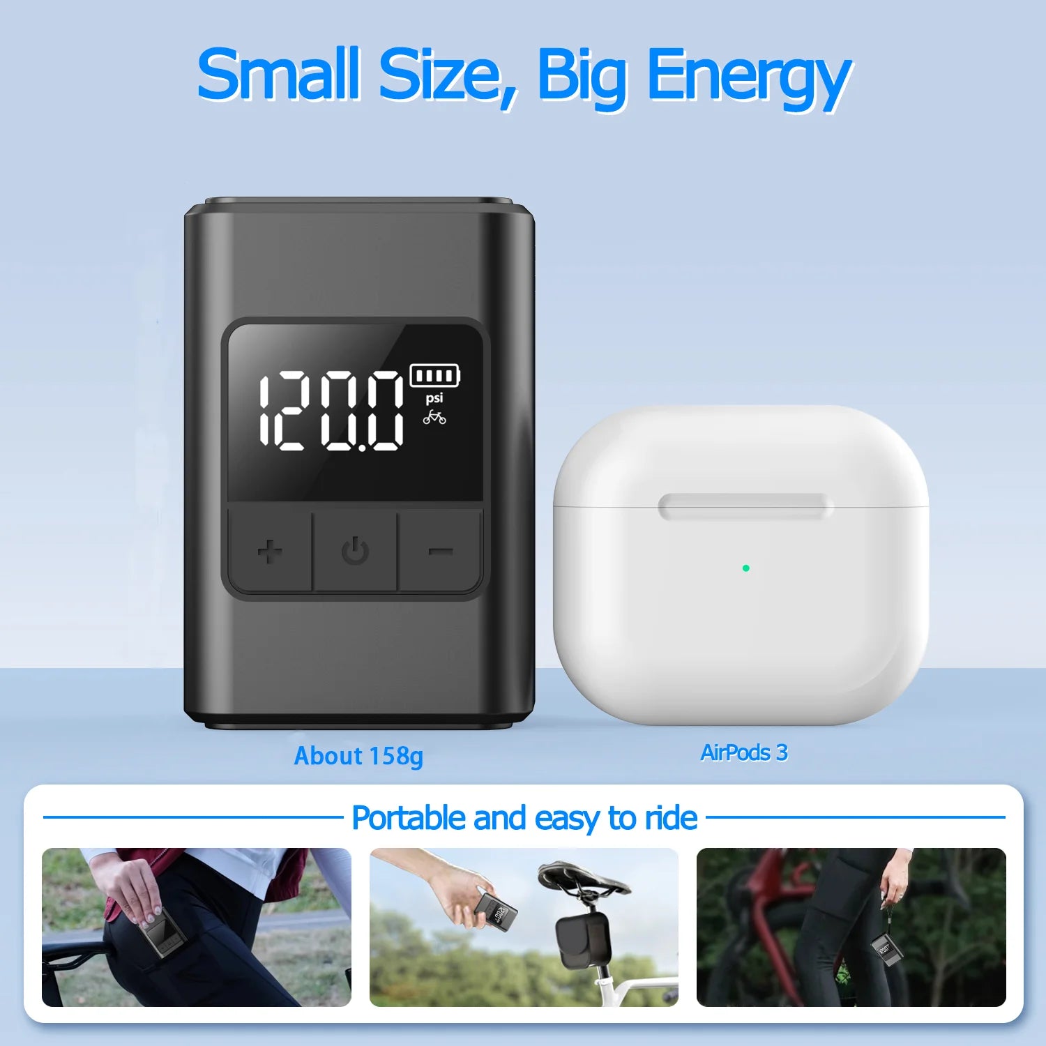 Portable mini electric pump, suitable for wireless bicycle tire inflation pump, features a screen, 25 minutes quick charging, ma