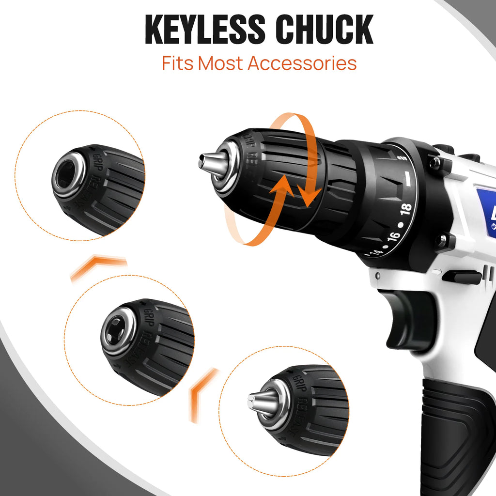 Cordless Drill Driver Kit with Battery,2 in 1 Electric Screwdriver Driver Tool Kit 45 Nm, Dual Speed ​​3/8 Inch Keyless Chuck
