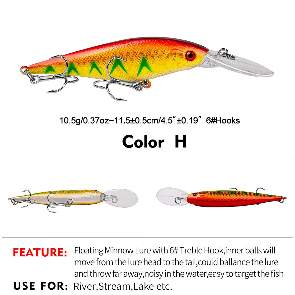 PROBEROS 1PCS Minnow Fishing Lure 11cm 10g Floating Hard Wobbler Bait Crankbait Carp Striped Bass Pesca Fishing Tackle SwimBait
