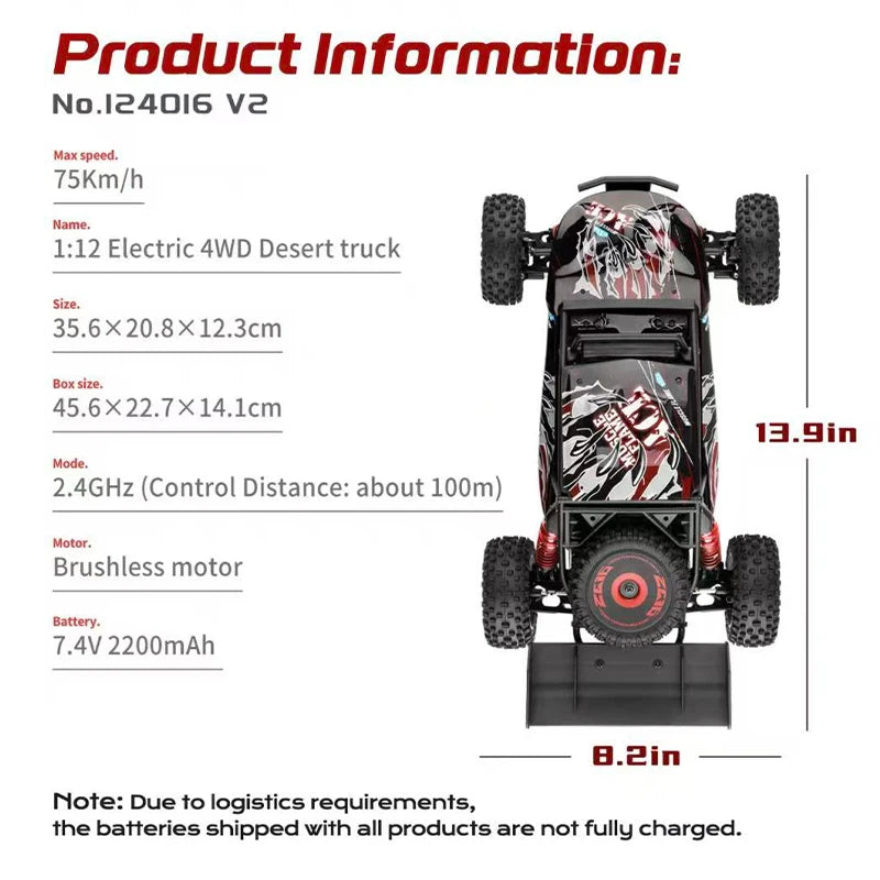 75 KM/H WLtoys 124016 V8 RC Car Brushless 4WD Electric High Speed Off-Road Remote Control Drift Rc Cars for Adults Toys