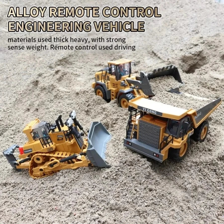 Remote Control Excavator Toy for Kids -2.4Ghz RC Construction Vehicle Truck Toy with Alloy Metal Cap, Light&amp;Sound