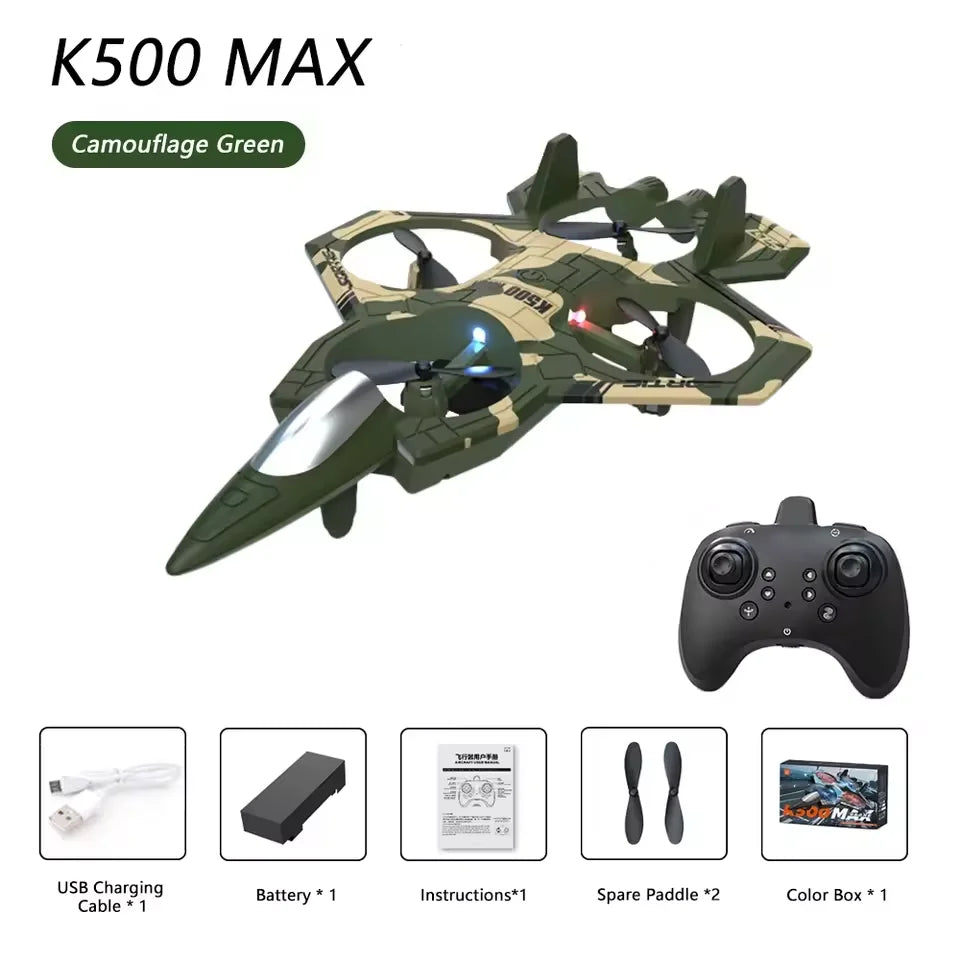 K500MAX RC Plane Fighter 2.4G Remote Control Stunt Glider 360° Rolling Flight Flying EPP Foam Airplane with LED Toys for Kids