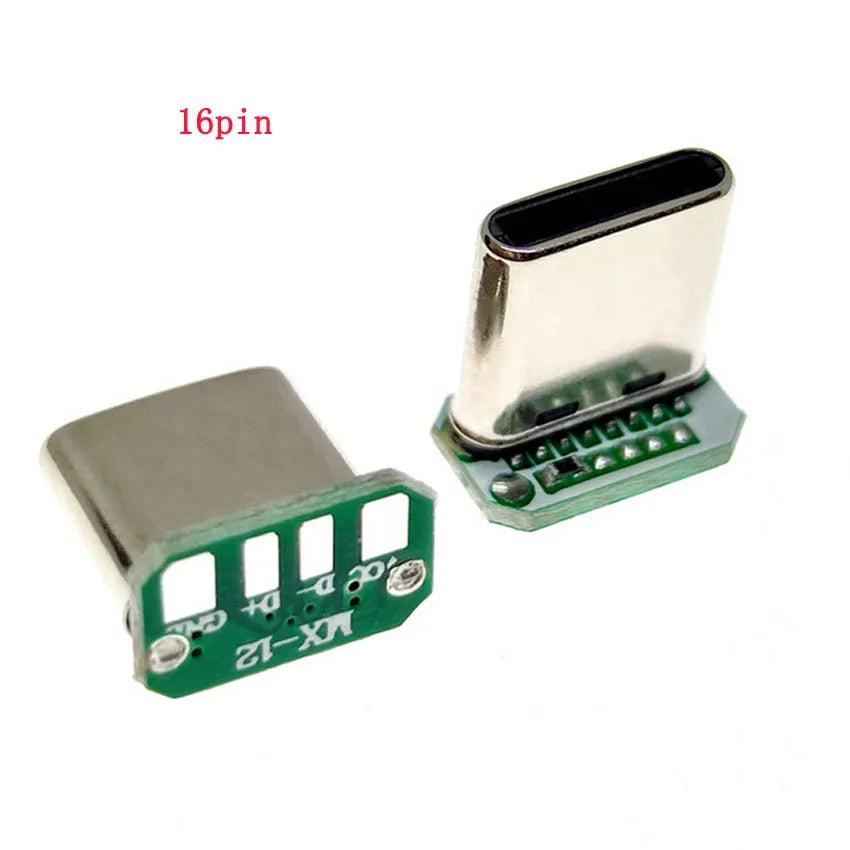 1PCS USB 3.1 Type C Vertical Patch Board 16pin 4 /2Welding Wire Data Band PCB USB Board Male Head 16P Usb C Connector