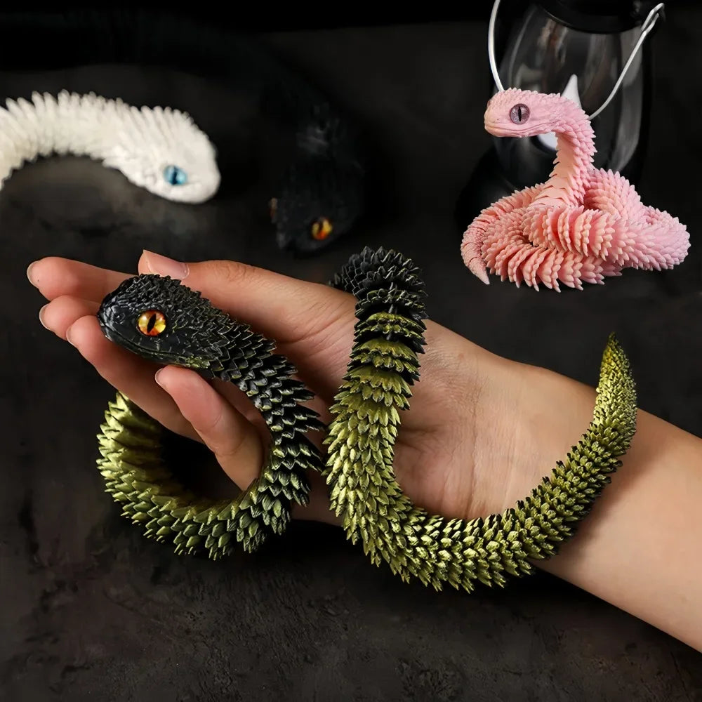 3D Printed Snake Multi-Joint Rotatable Stereoscopic Snake Office Desktop Ornament Home Decor Animal Model Figurine Car Decor