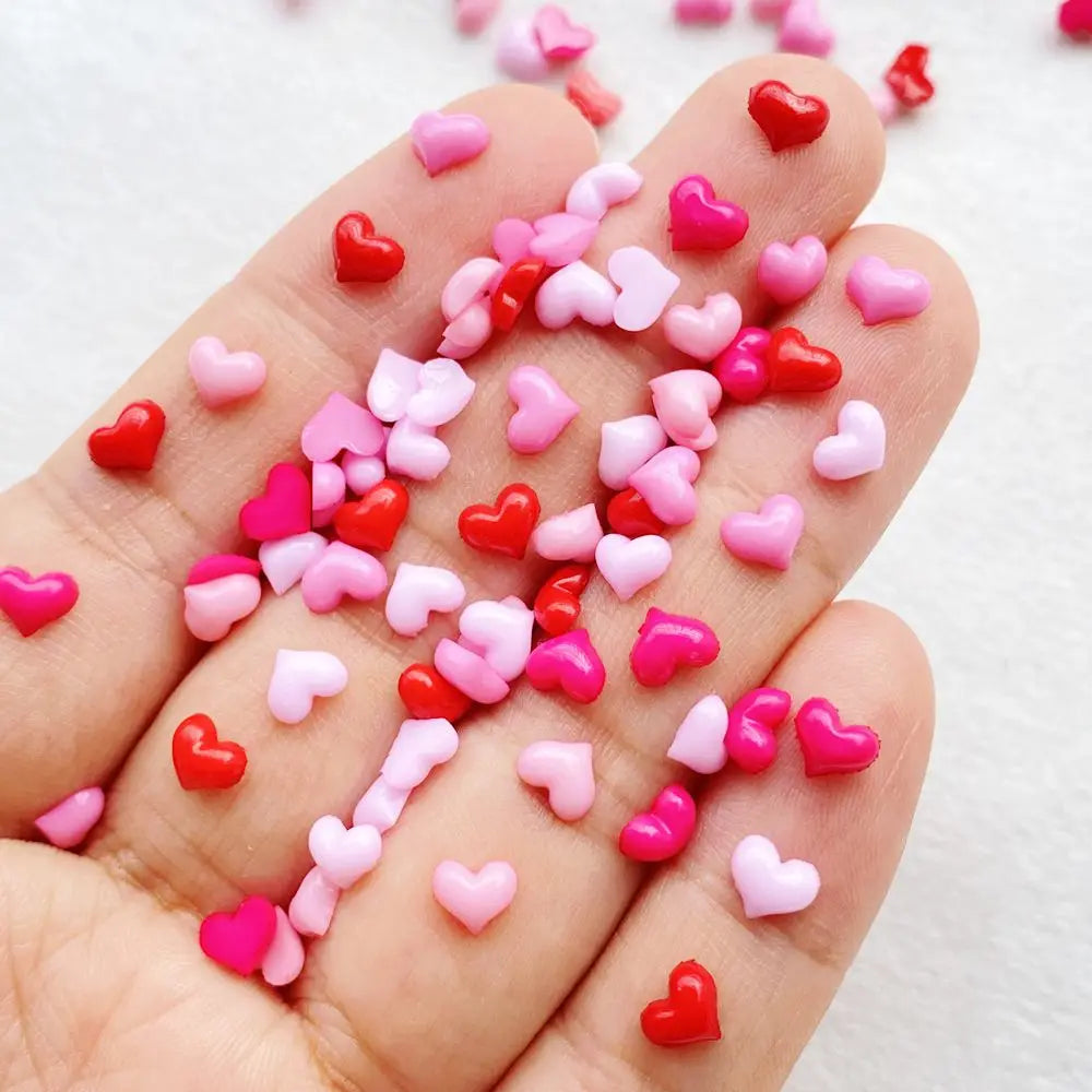 200Pcs Cute Resin Mini heart-shaped design Flat Back Ornament Jewelry Making Manicure Hairwear Accessorie