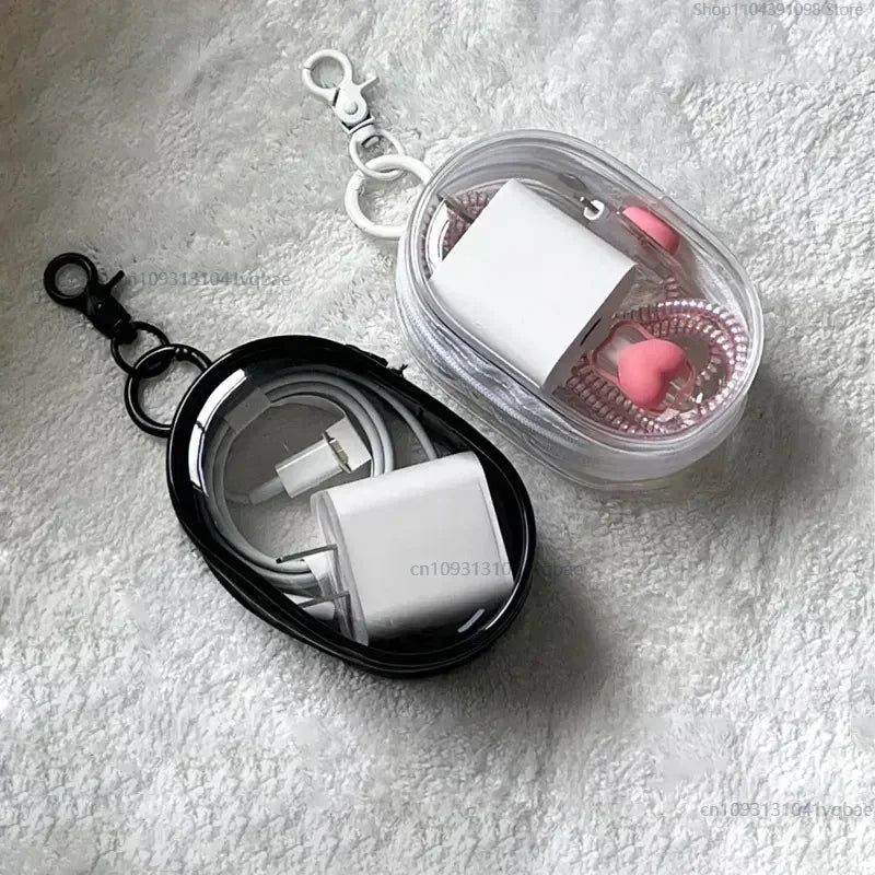 Portable Mini Clear Zipper Storage Bag Keychain Box Organizer For Earphones Chargers Gift Bag Transparent Organizer Bag
