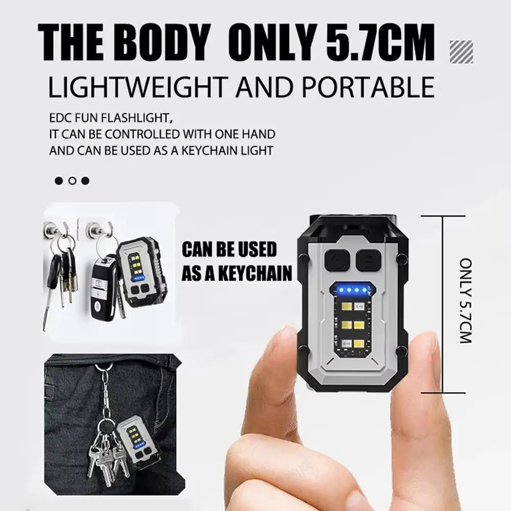 High Power EDC Keychain USB Rechargeable LED Flashlight Tactical Self Defense Torch COB Side Light Waterproof Camping Work Lamp