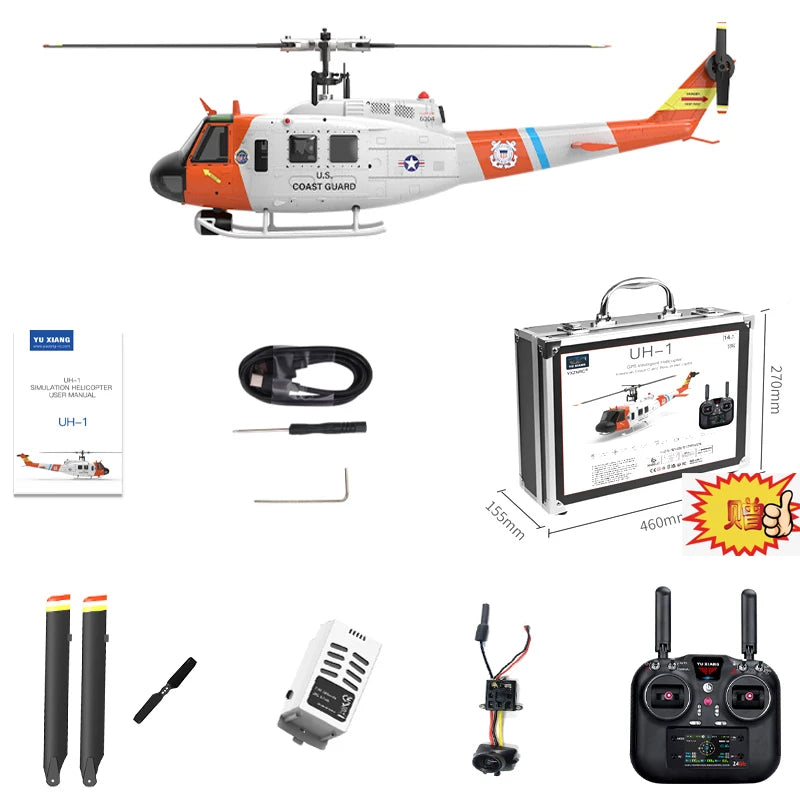 Yuzuru F07S Remote Control Combat Helicopter Uh-1 Huey Model Airplane Realistic RC Toy for Ages 14+ Birthday Gift