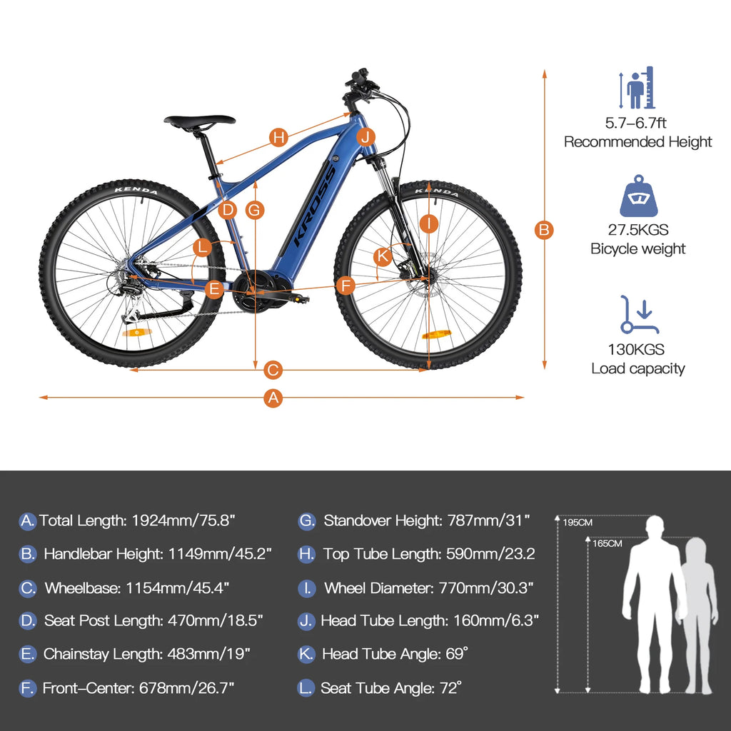 Electric Bicycle for Adults Mid Motor 250 W 100 Nm E-Bike Men Ebike 100 km Range 43.2V 10.4Ah Battery, 29" MTB Hexagon Boost 3.0