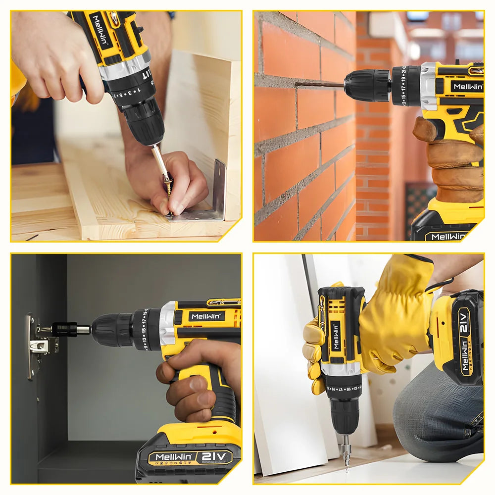 MELLWIN 25+3 Torque Electric Impact Drill 2 Speed ​​Adjustable Cordless Electric Screwdriver Power Tool For Makita 18V Battery Pin