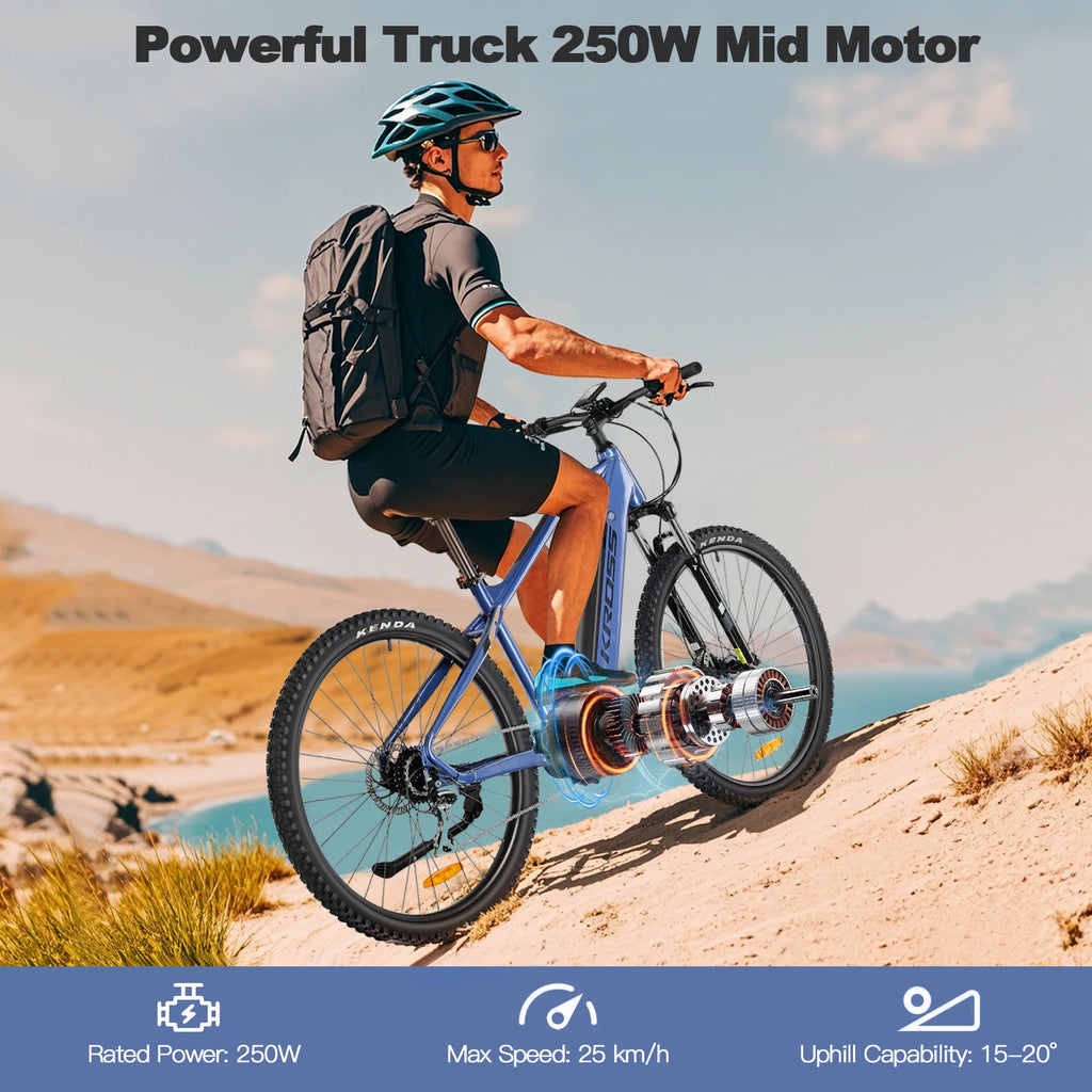 Electric Bicycle for Adults Mid Motor 250 W 100 Nm E-Bike Men Ebike 100 km Range 43.2V 10.4Ah Battery, 29" MTB Hexagon Boost 3.0