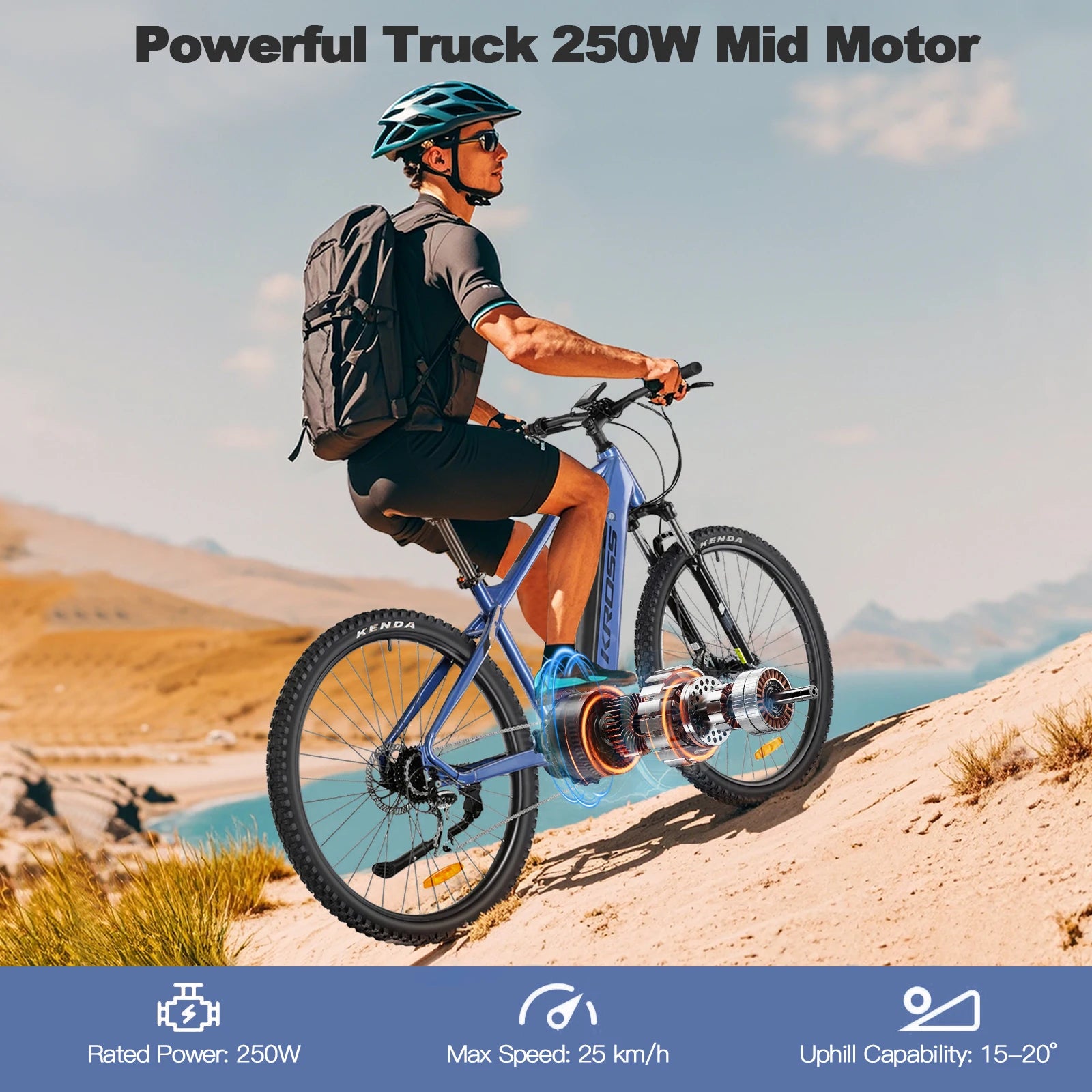 Electric Bicycle for Adults Mid Motor 250 W 100 Nm E-Bike Men Ebike 100 km Range 43.2V 10.4Ah Battery, 29" MTB Hexagon Boost 3.0