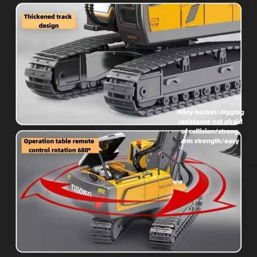 Remote Control Excavator Toy for Kids -2.4Ghz RC Construction Vehicle Truck Toy with Alloy Metal Cap, Light&amp;Sound