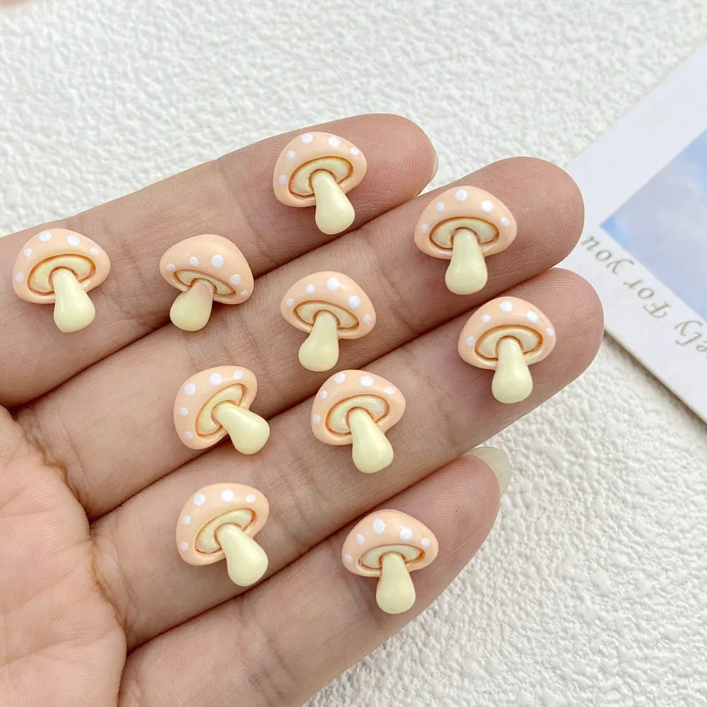 30Pcs New Cute Resin Small Mushroom  Flat Back Ornament Jewelry Making Manicure Hairwear Accessorie