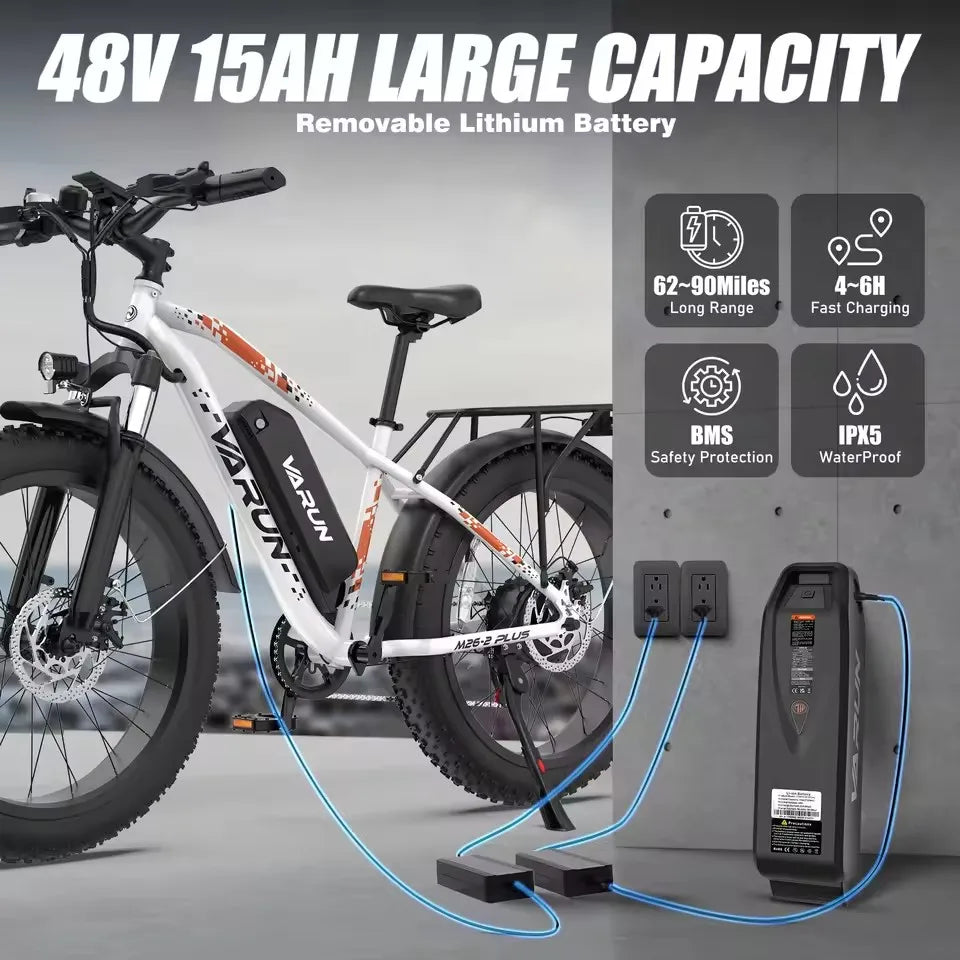 Electric Bicycle 26inches Tires 750W E-bike 48V 15AH E-Mountain Bike 7 Speed Long Range Ebike Adult Electric Bike