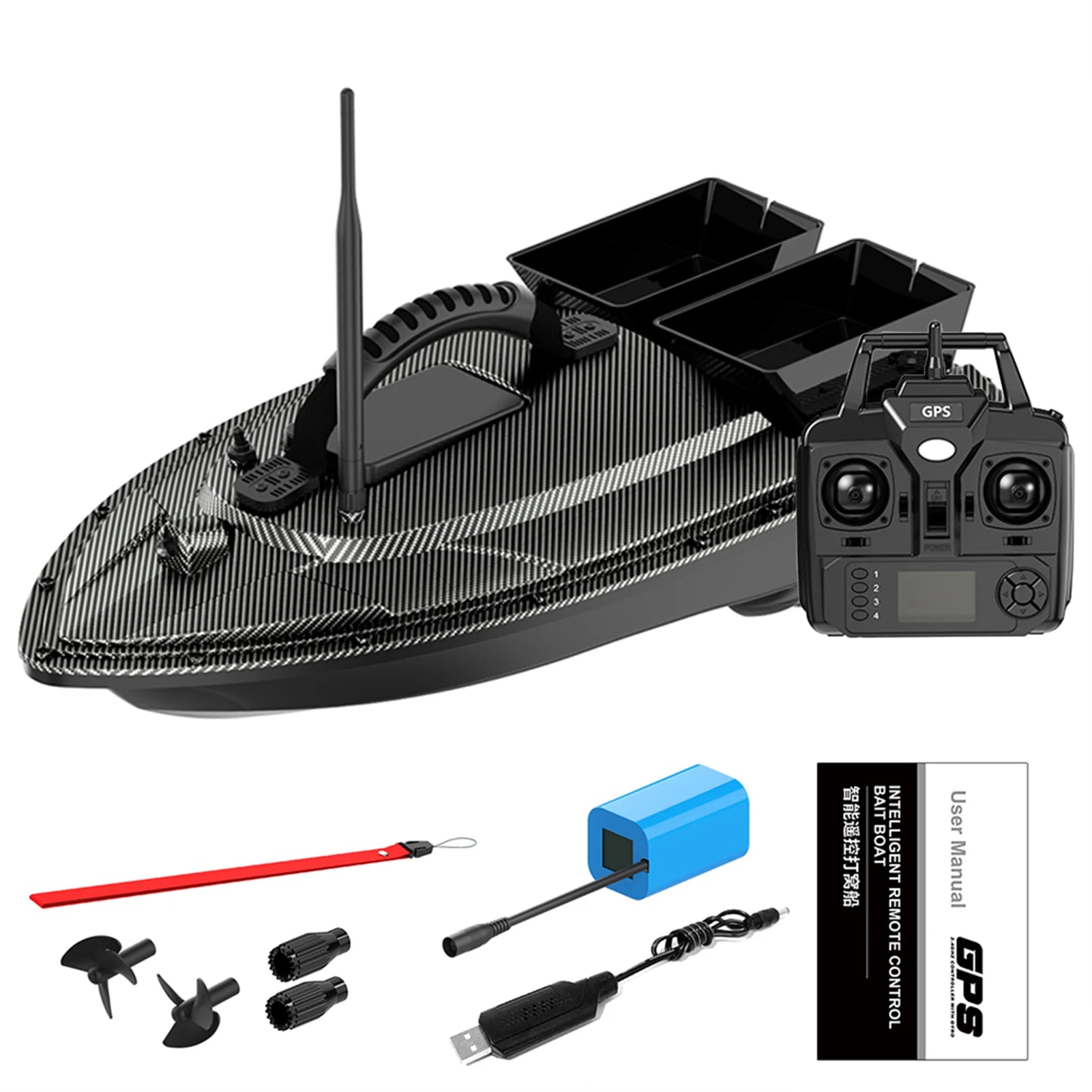 RC Bait Boat 500 Meters GPS 40 Point Positioning 2 Hoppers 1.5KG Automatic Return Fishing Bait Boat Remote control bait boat