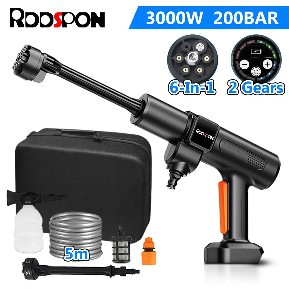 Brushless Garden Water Guns  Cordless 200 Bar High  Pressure  Washer 6 in 1 Car Washing Water Gun Sprayer for Makita 18V Battery