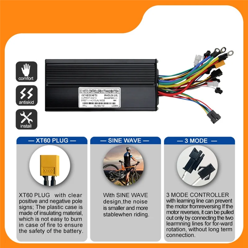 ABME 48V 72V E-Bike 40A 1000W-2000W Three Mode Sine Wave Controller For Electric Bicycle Ebike E-Scooter