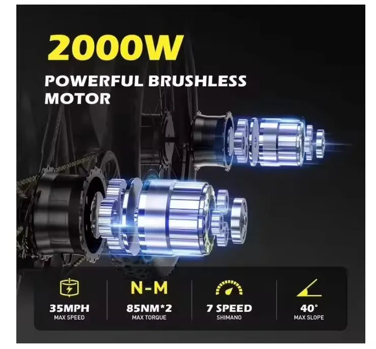 2025 New Electric Bike for Adult 2000W Peak 2500W Dual Motor 23Ah 35MPH Fastest Ebike 26x4.0 Fat Tire All Terrain Electric bicyc
