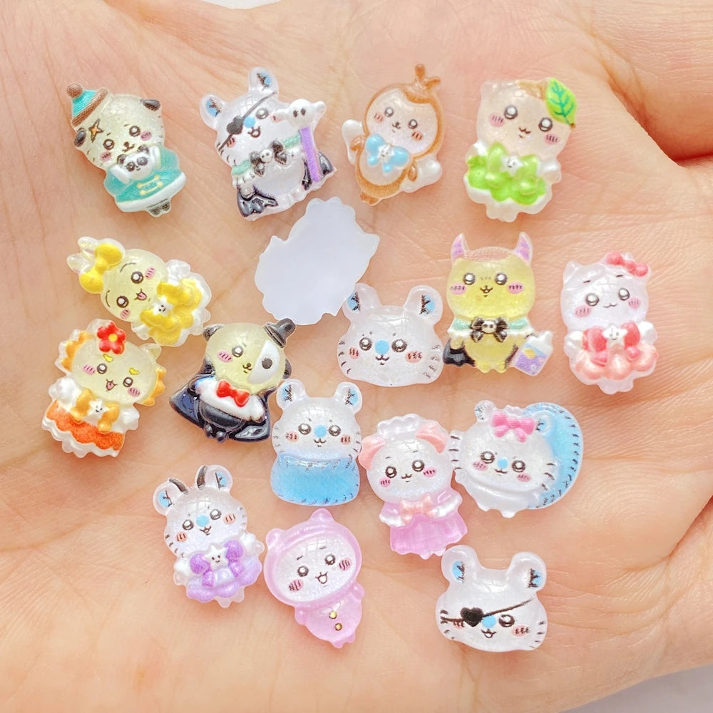 50pcs Resin Cartoon Mini Bees, Rabbits, Puppies Flatback Rhinestone Figurines Nail Art DIY Party Scrapbook Accessories Crafts