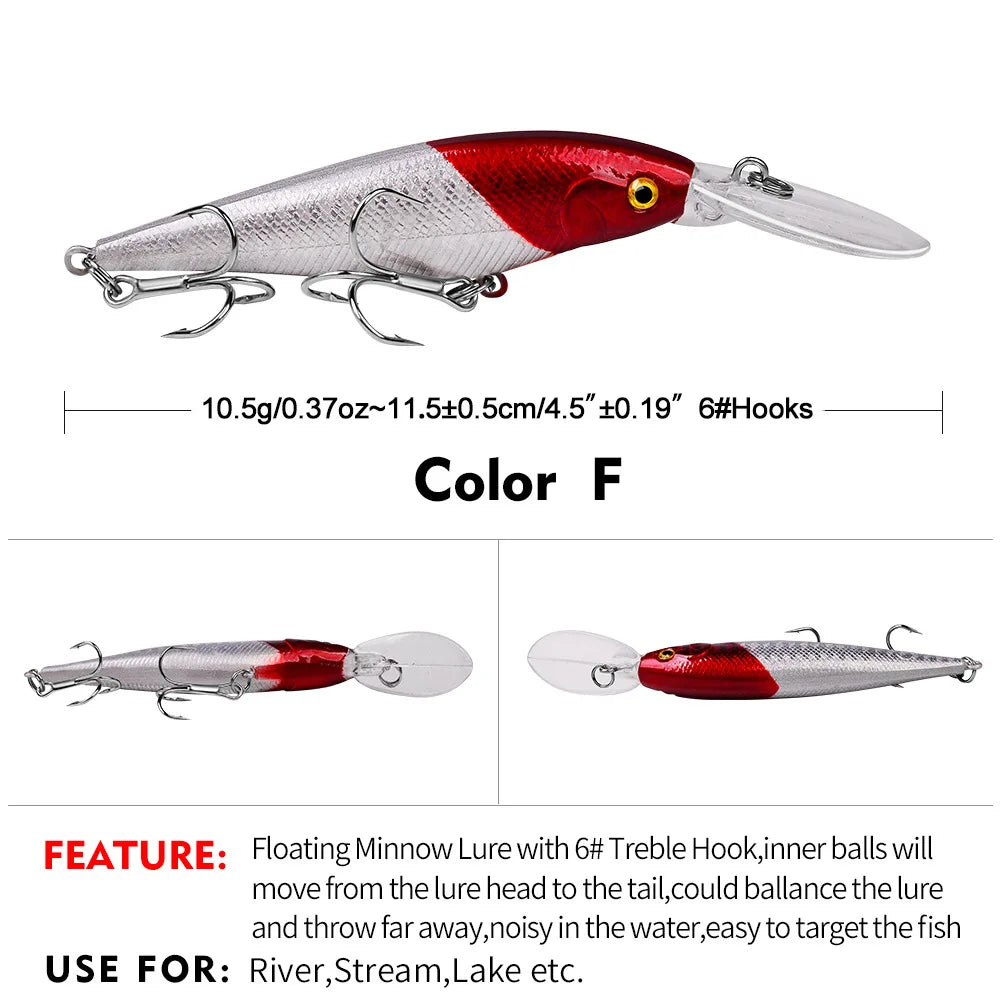 PROBEROS 1PCS Minnow Fishing Lure 11cm 10g Floating Hard Wobbler Bait Crankbait Carp Striped Bass Pesca Fishing Tackle SwimBait